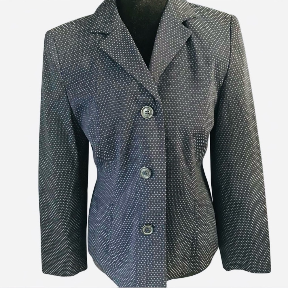 Karen Scott Petites Navy Micro Dot Blazer Women’s 6P Tailored Career Jacket - Picture 2 of 6
